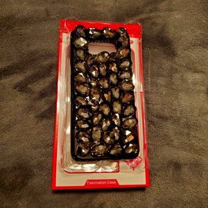 NEW RHINESTONE BLING DIAMOND JEWELED CRYSTAL HARD BACK PHONE CASE COVER - BLACK